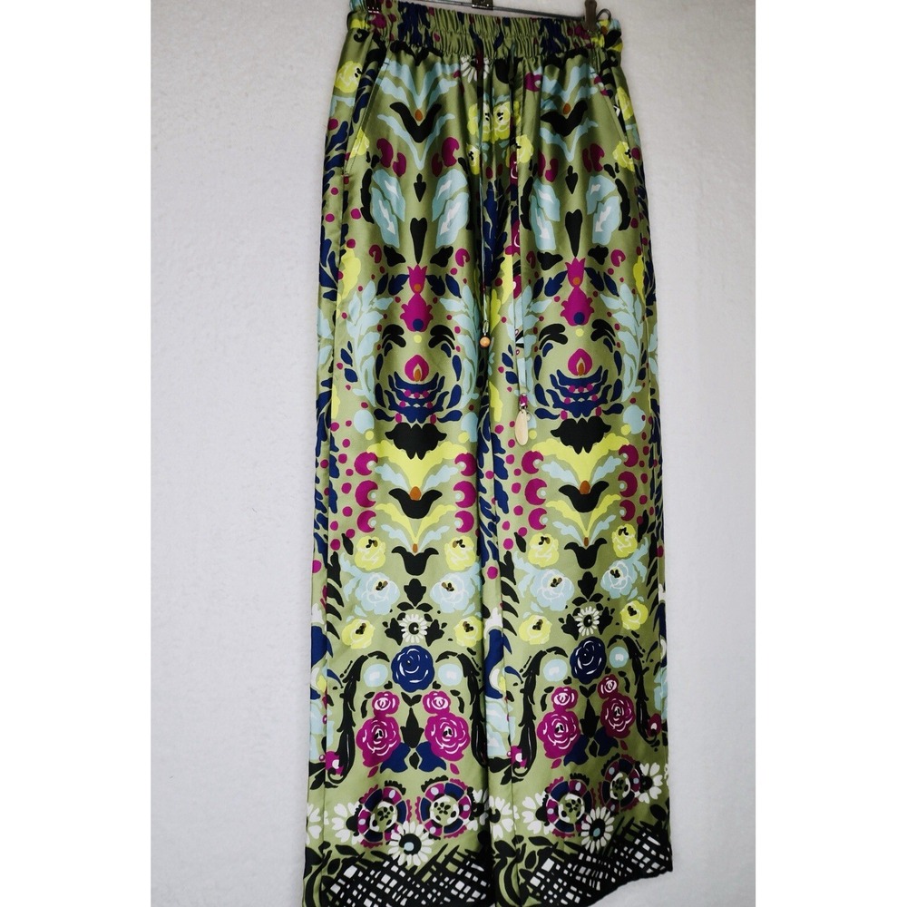 Zara Wide Leg Pants in Lime Green, Navy & Fuchsia Floral Print